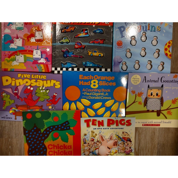 Preschool Math Counting Book Lot 8 Unicorns Cars Penguins Dinosaurs Animals - Picture 3 of 4